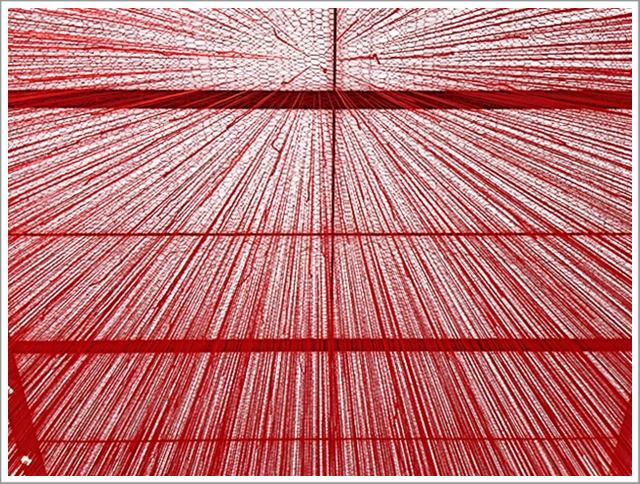 大阪中之島美術館で開催中の塩田千春さんの「つながる私」展の赤い糸の天井