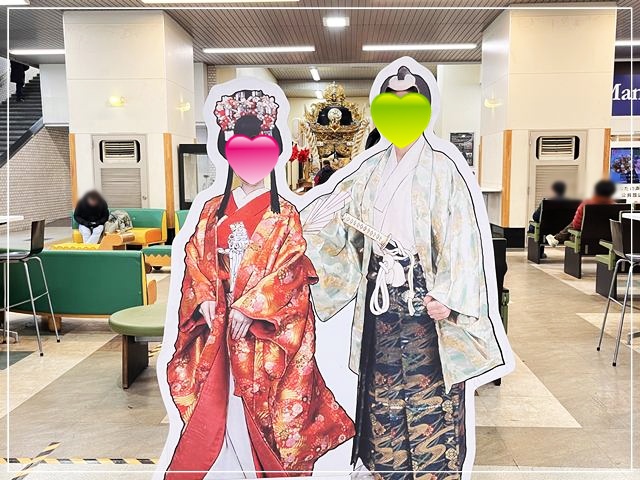 姫路駅にあった千姫と忠刻の顔だしパネル