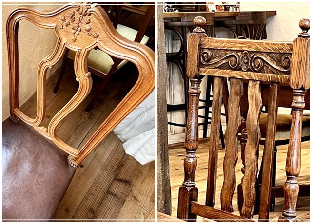 イギリス風カフェ「カームガーデン」の椅子はどれも違うデザイン